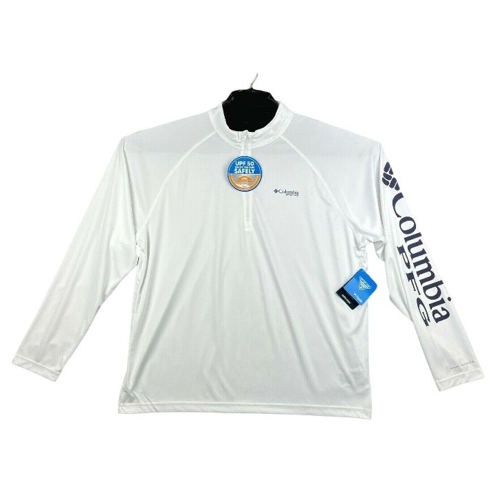 Columbia Mens Terminal Tackle Pullover Top Size 1X White / Blue Sun Protection