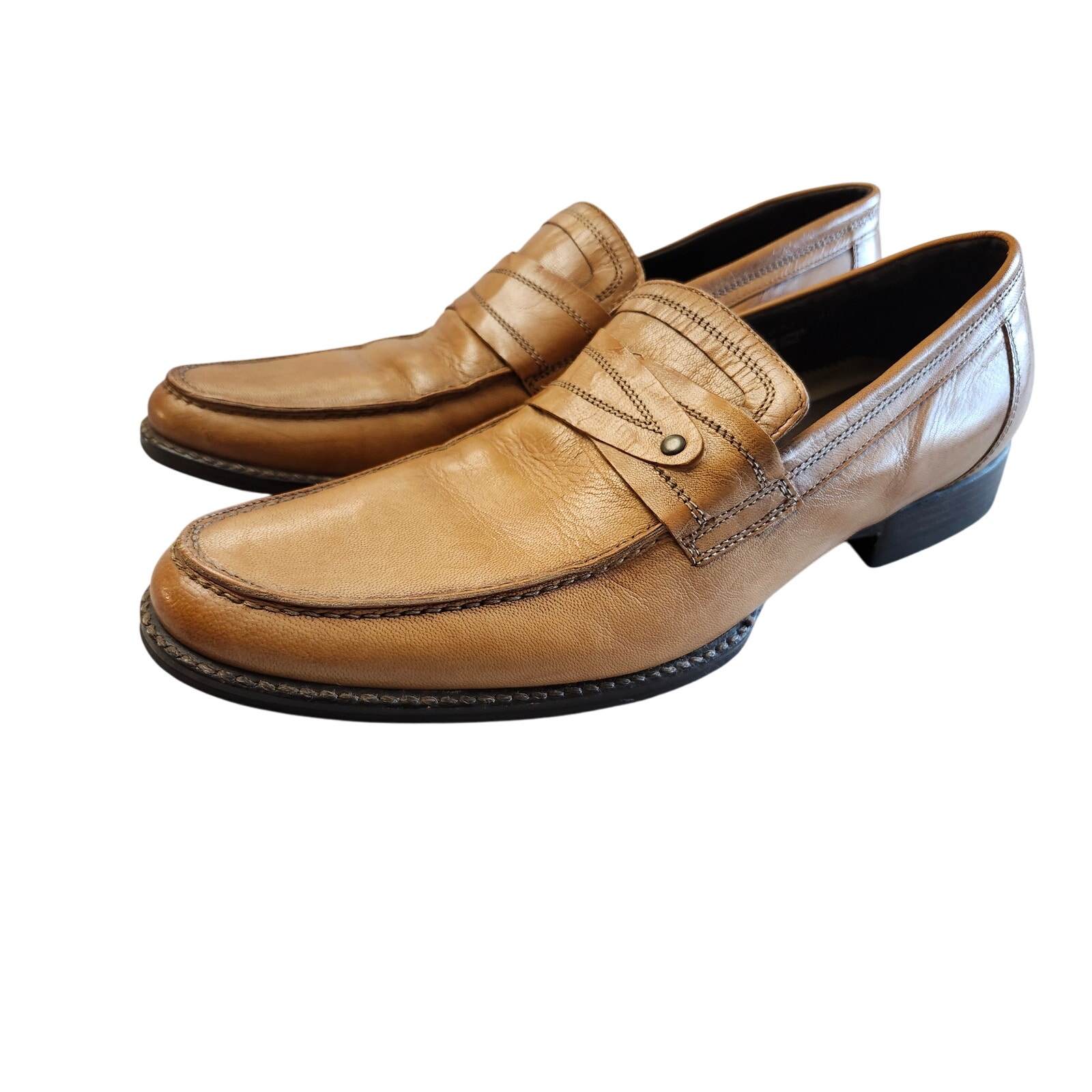 Mens Kenneth Cole Italy Size 10 Khaki Carmel Flat Loafers Leather Healed