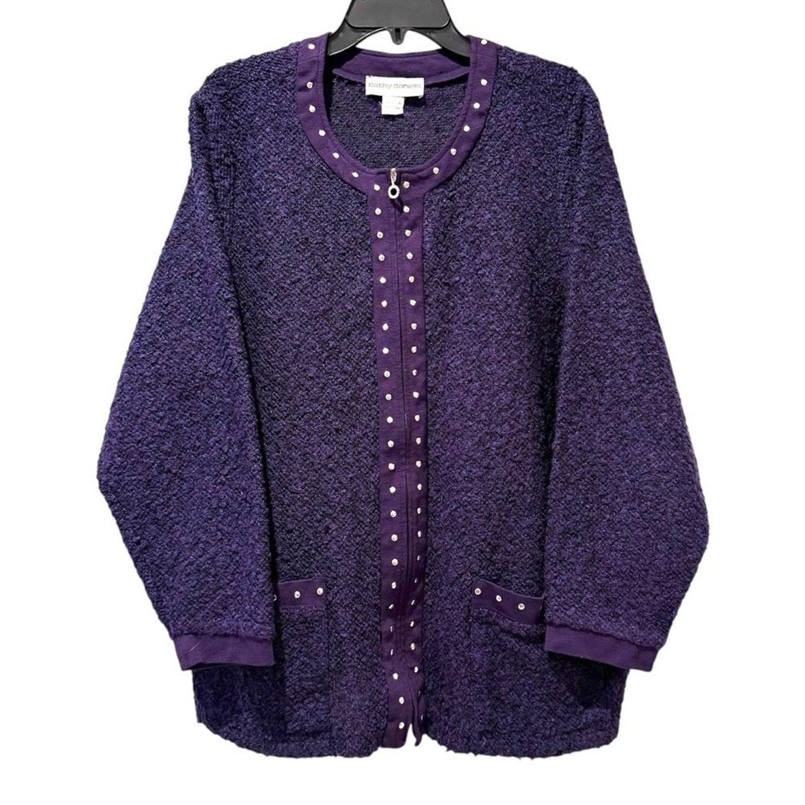 Cathy Daniels Vintage Zipper Front Cardigan Career Eggplant Purple Size 2X