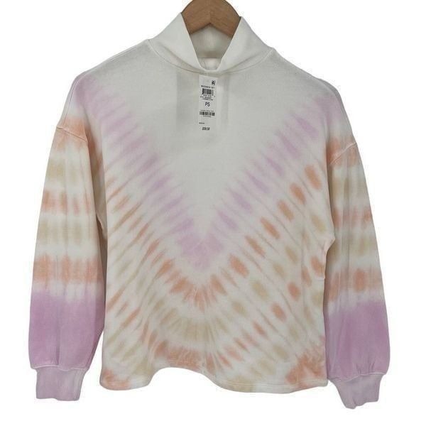 Style & Co Tie Dyed Mock Neck Sweatshirt Women Small Petite White Pink Tan Peach