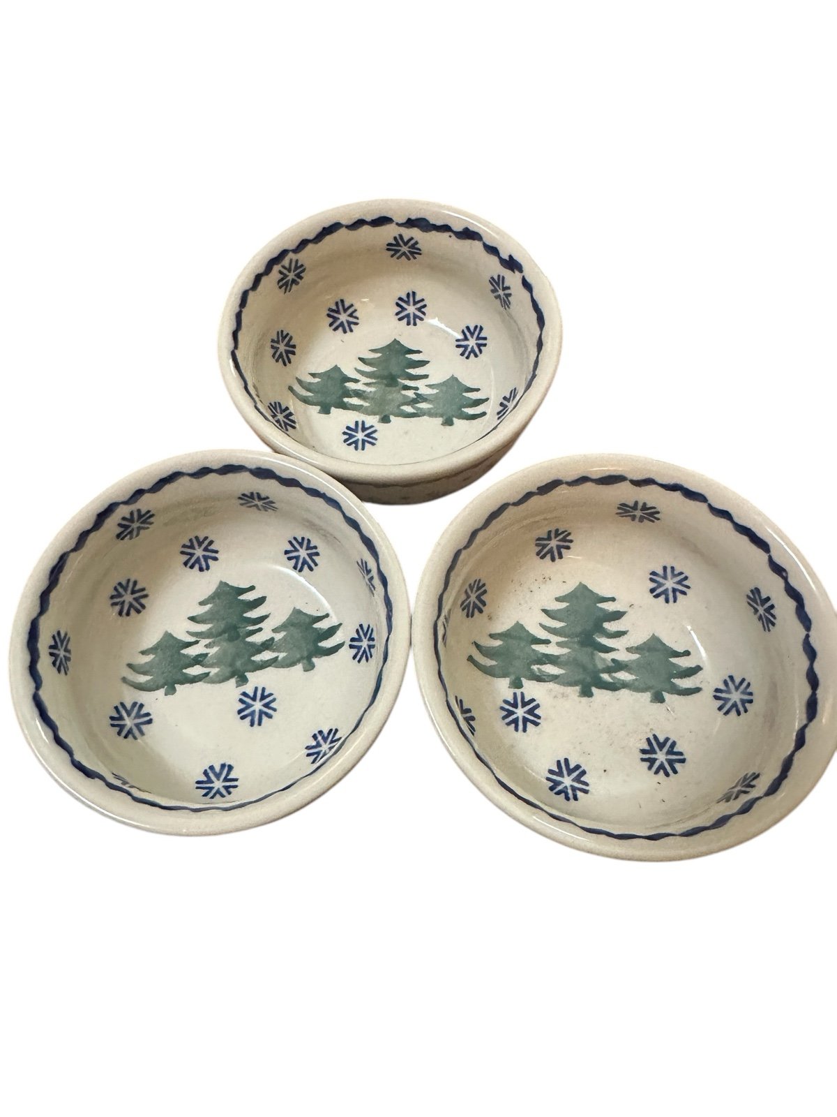 Polish Pottery Christmas Tree Snowflake Custard Dipping Bowl Lot