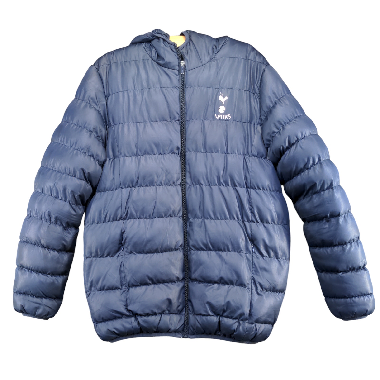 Tottenham Hotspur Men's Zip Up Hooded Puffer Jacket Blue Medium Zipped Pockets
