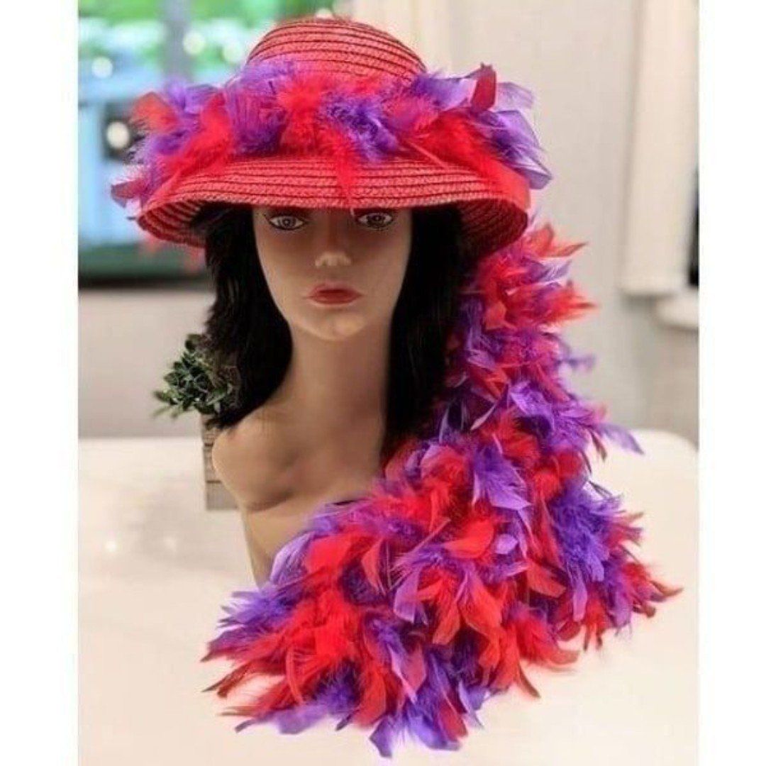 Red Hat Society Red Hat with Red and Purple Feather Fall
