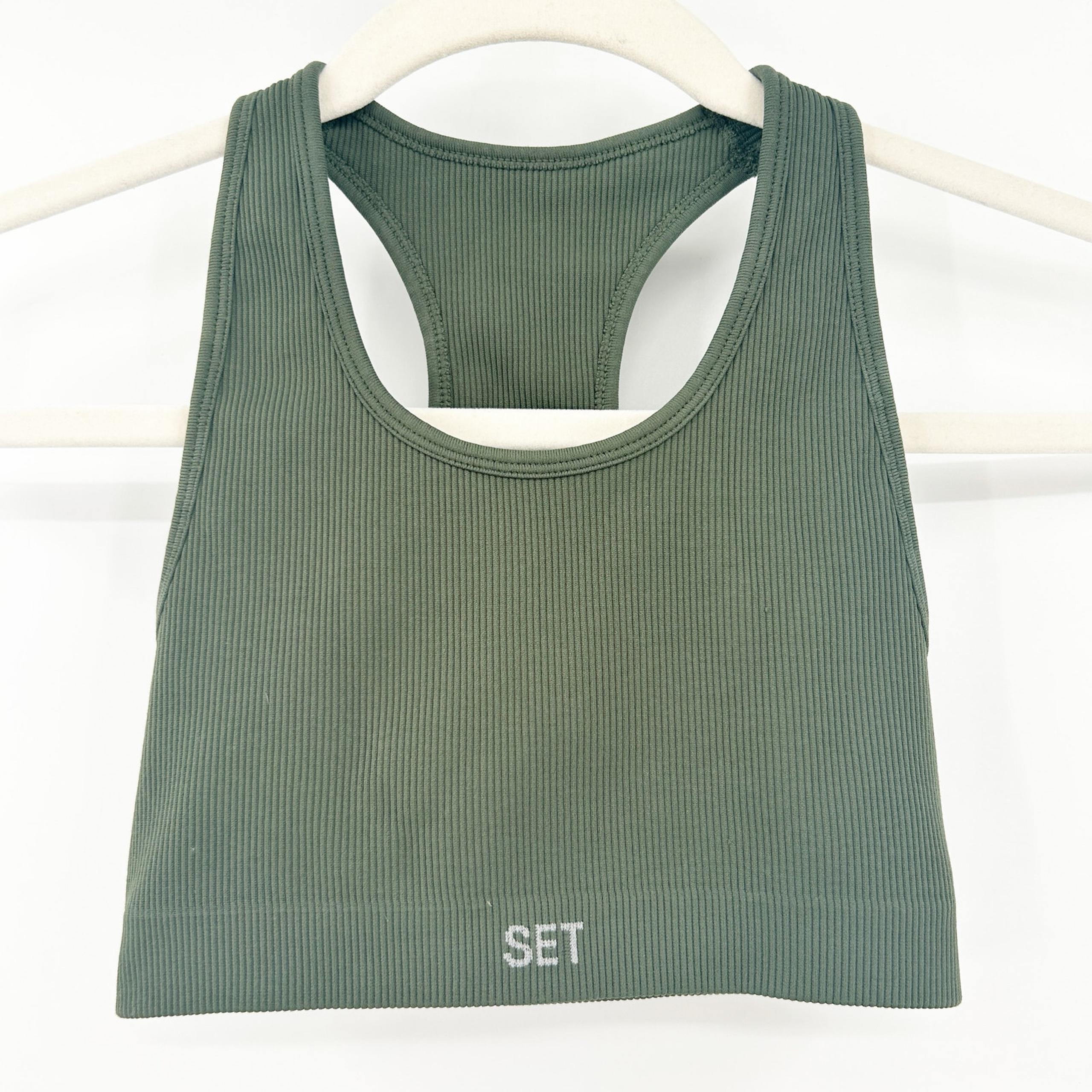 Set Active Womens Sculptflex Scoop Neck Ribbed Power Racer Sports Bra Size S