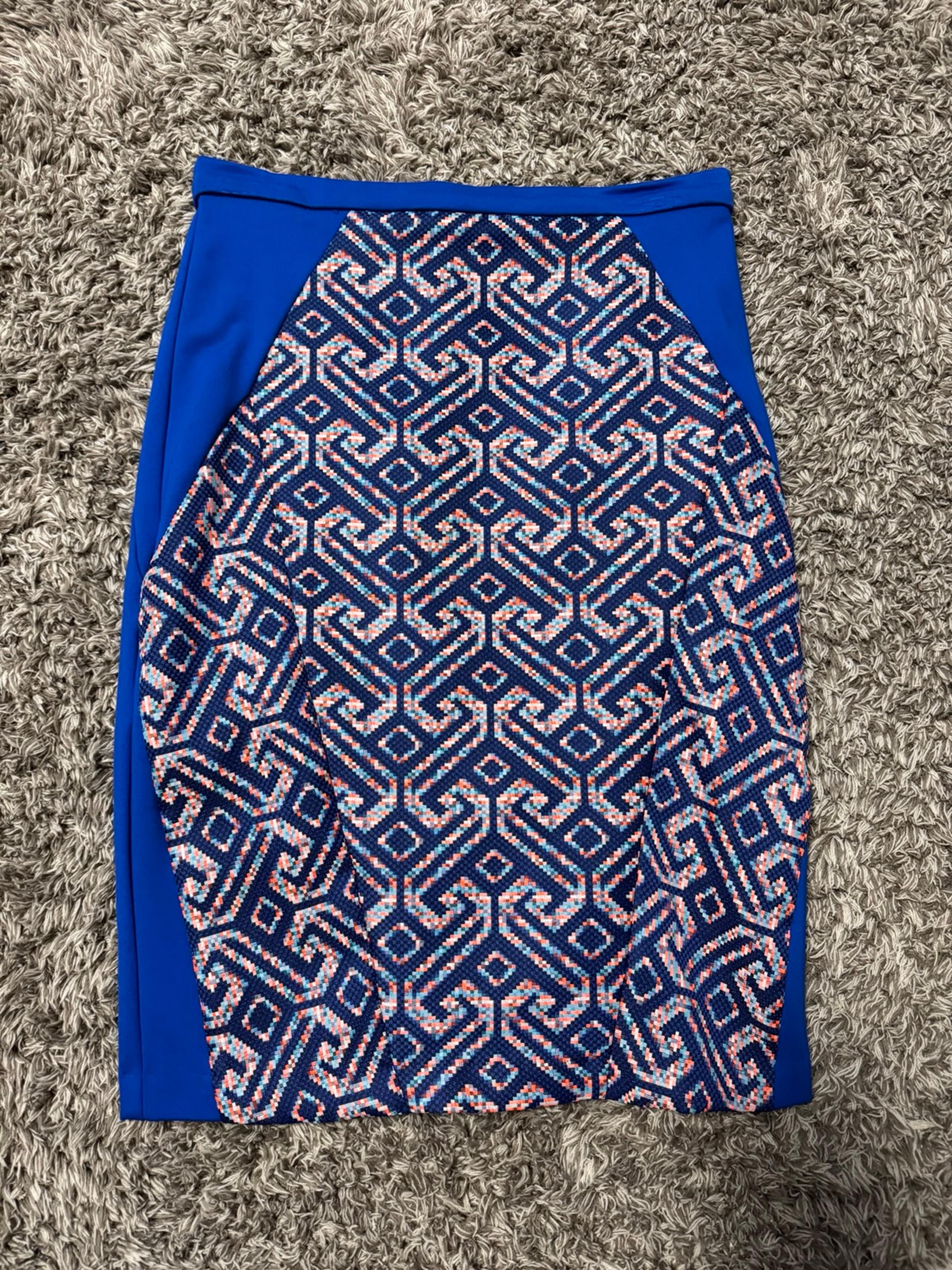 Anthropologie Eva Franco Saidia Cobolt Blue Embroidered Pencil Skirt size 8