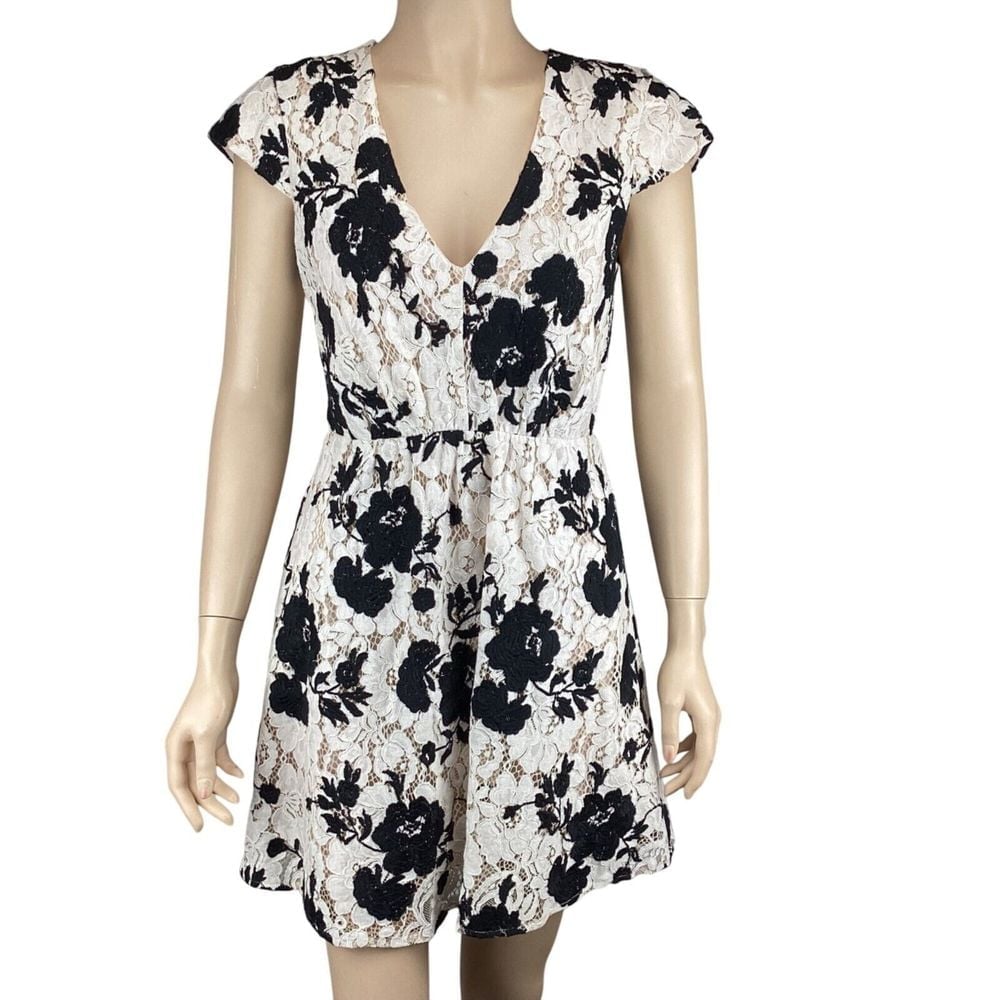 Lavender Brown Lace Dress Size XS Xsmall NWT Floral V-Neck Fit & Flare