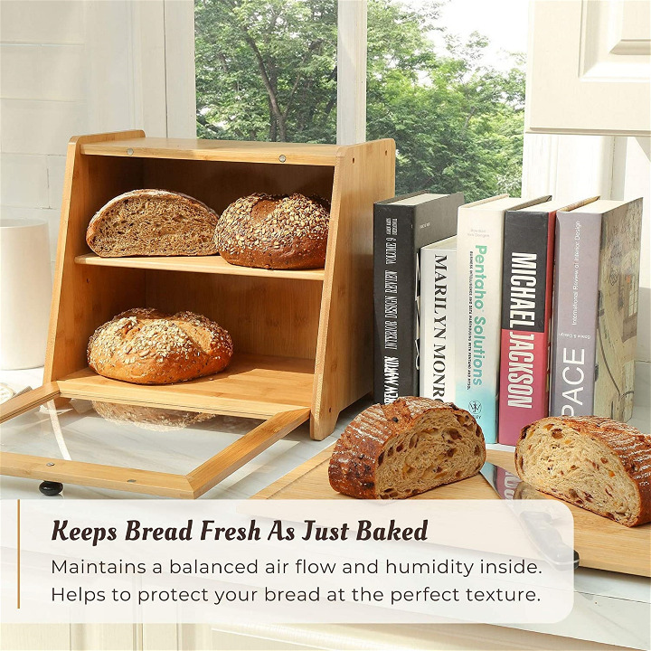 Large Bamboo Bread Box for Kitchen