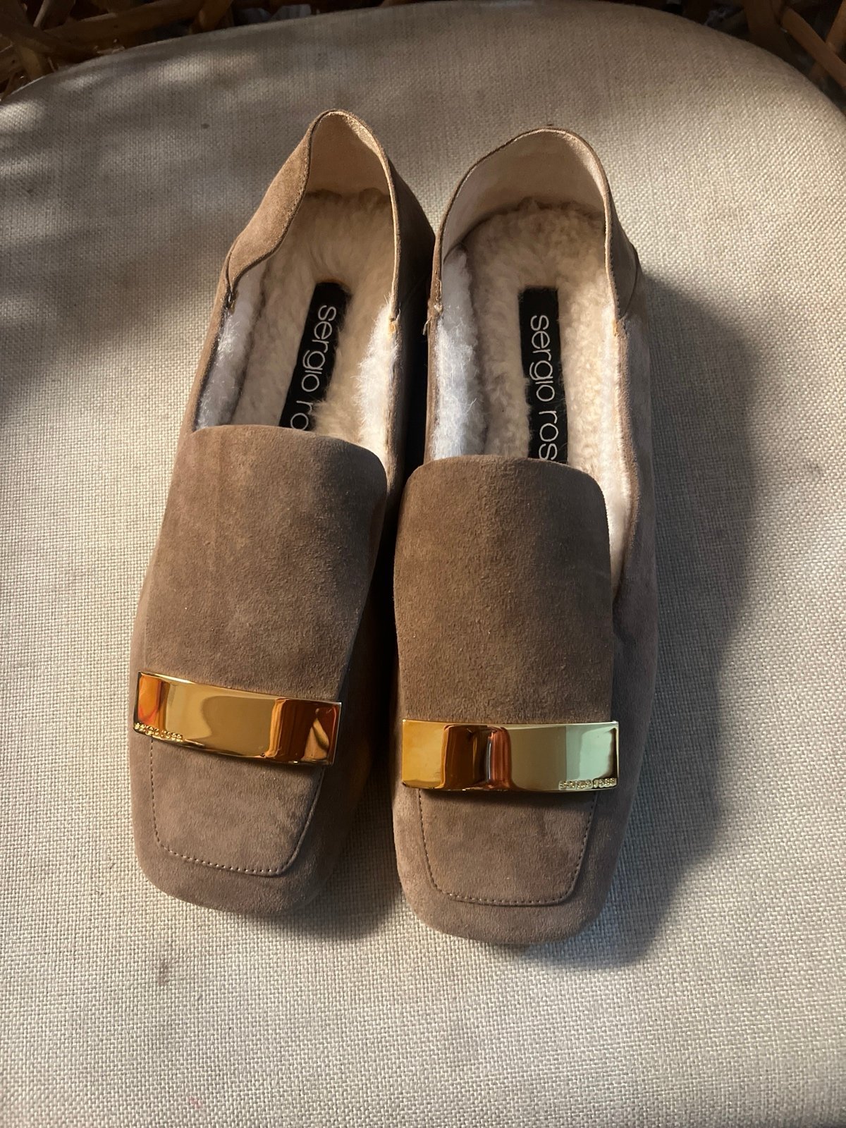 New Sergio Rossi Sr1 Womens Leather Flats Sherpa Lining 371/2 Unique