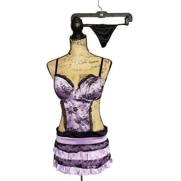 Women's Sexy Lace Maid's Apron Lingerie Set Violet Black 36B NEW