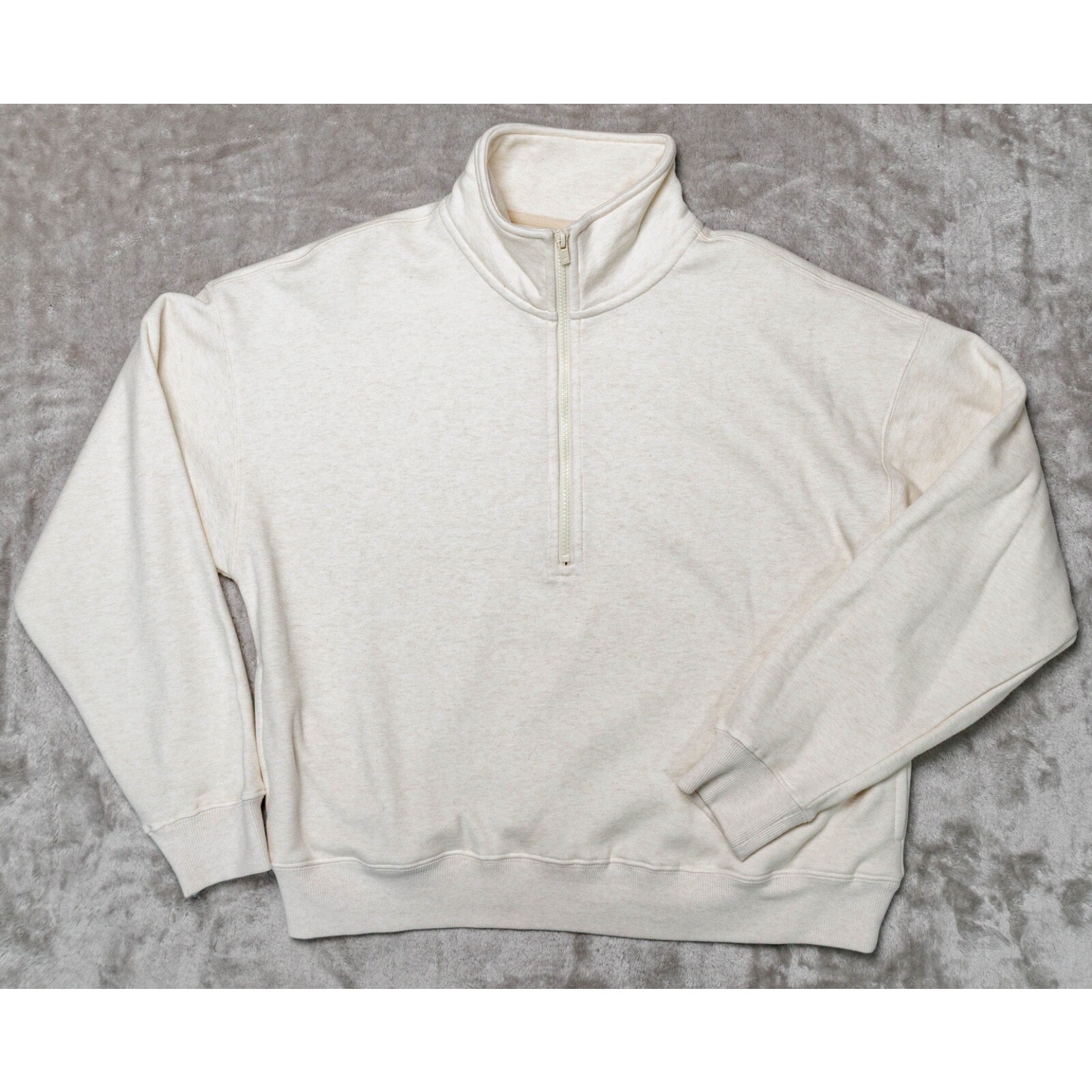 Fabletics Cozy Fleece 1/2 Zip Oatmeal Heather Mock Neck Sweatshirt Size XL NEW