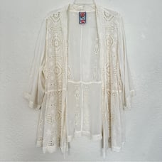 Johnny Was Eyelet Ivory Kimono Cardigan Jacket 1X
