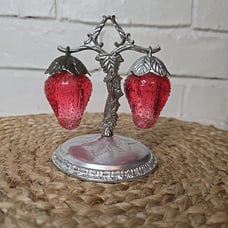 Vintage Plastic Red Strawberry Salt & Pepper Shakers Hanging Stand Hong Kong