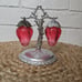 Vintage Plastic Red Strawberry Salt & Pepper Shakers Hanging Stand Hong Kong