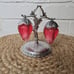 Vintage Plastic Red Strawberry Salt & Pepper Shakers Hanging Stand Hong Kong