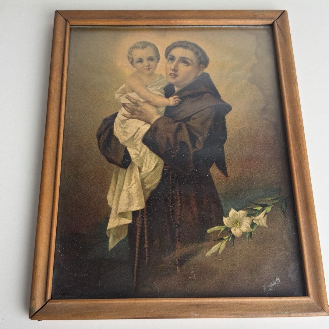 St Anthony Padua Vintage Antique Print 8x10 Glass Panel Frame