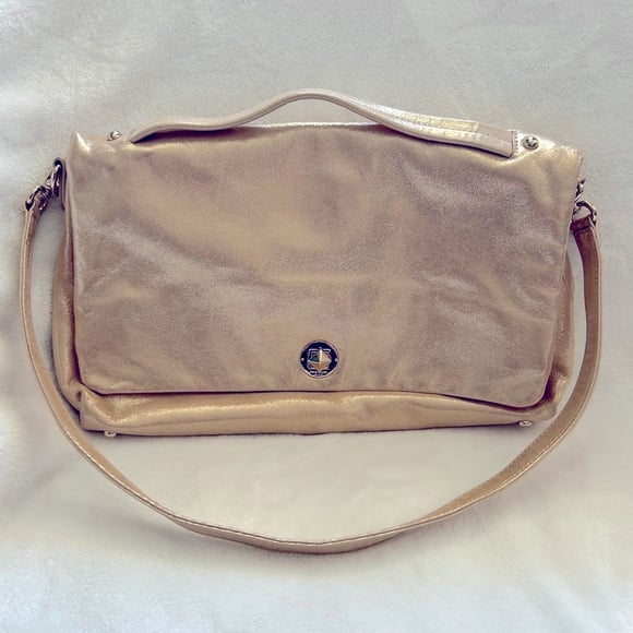 EUC Kate Spade vintage Y2K fold-over shoulder top handle bag, shimmery gold