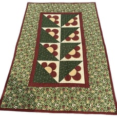 Handmade floral wall quilt patchwork daisies embroidered red green 35 x 24