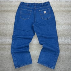 Carhartt Jeans Baggy Wide Leg Fit Dark Wash Denim White Logo