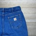 Carhartt Jeans Baggy Wide Leg Fit Dark Wash Denim White Logo