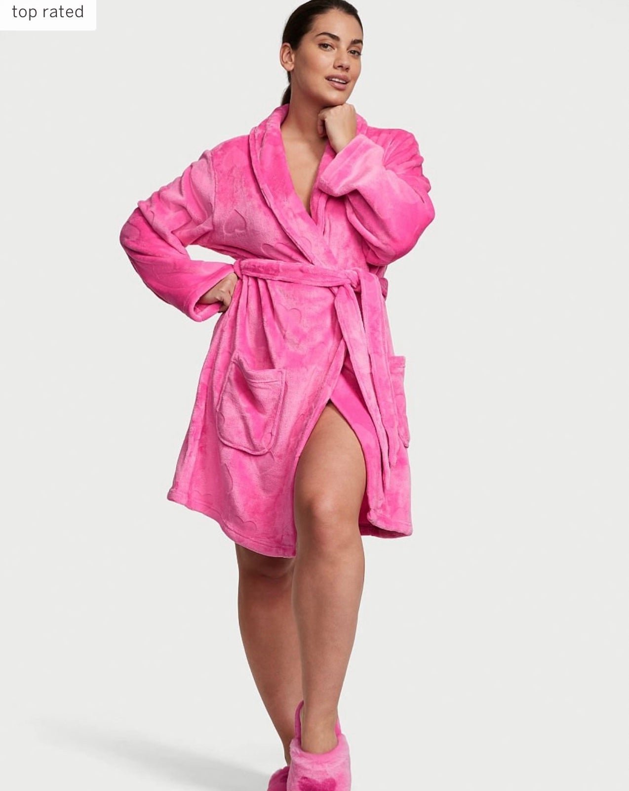 Victoria’s Secret Short Cozy Robe Pink Hollywood Hearts XS/S