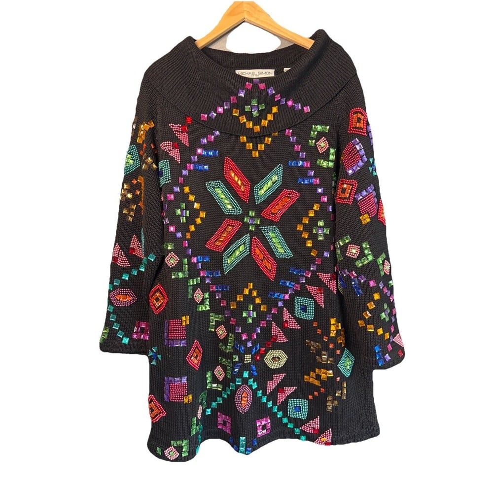 Vintage Michael Simon NY Cardigan Sweater Or Mini Dress - Heavily Jeweled