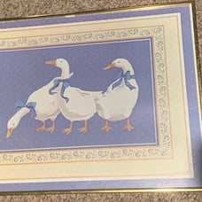 Vintage 80s duck picture in frame country kitchen farm rustic style glass frame