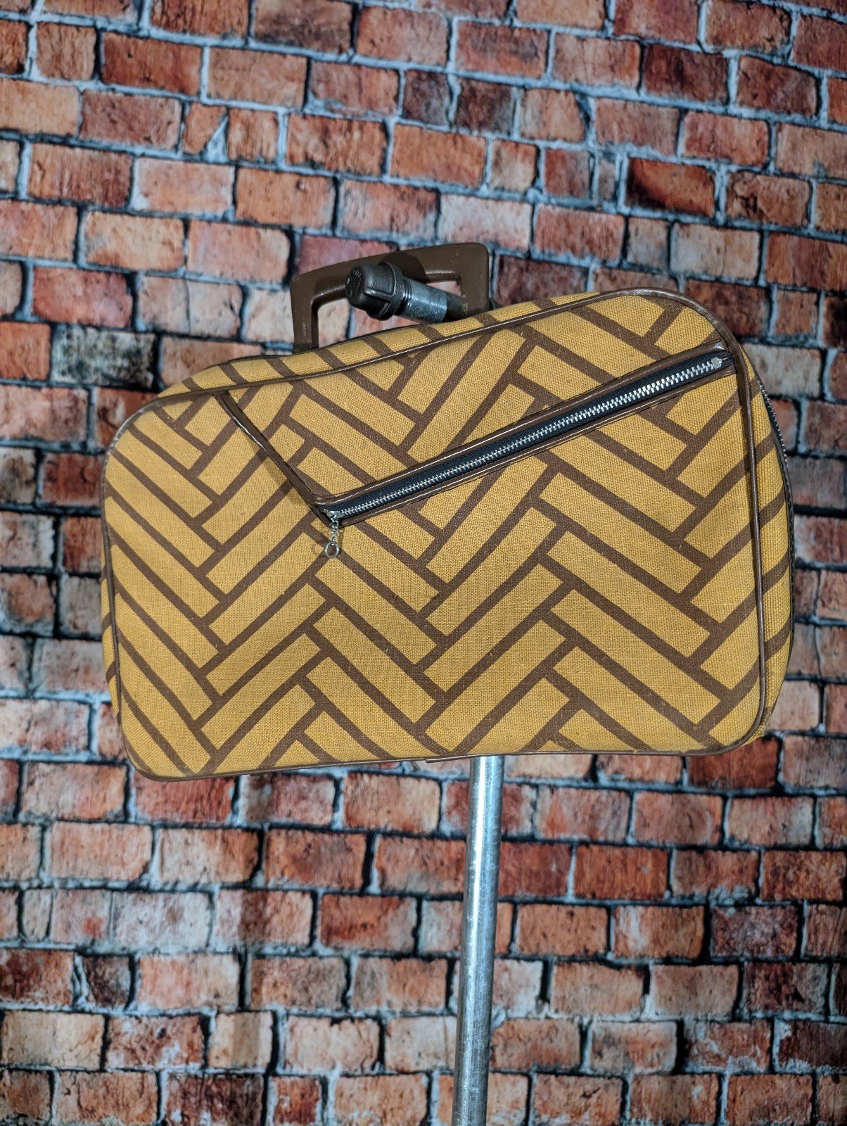 Vintage 70's Herringbone Printed Suitcase