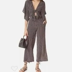 Faithfull The Brand Tilos Jumpsuit Size 6 Kimono Sleeves Tie Front Striped