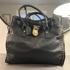 MICHAEL KORS Handbag Black Leather Woven Gold Trim Chain 2-Way *EUC* GLAM ROCK!
