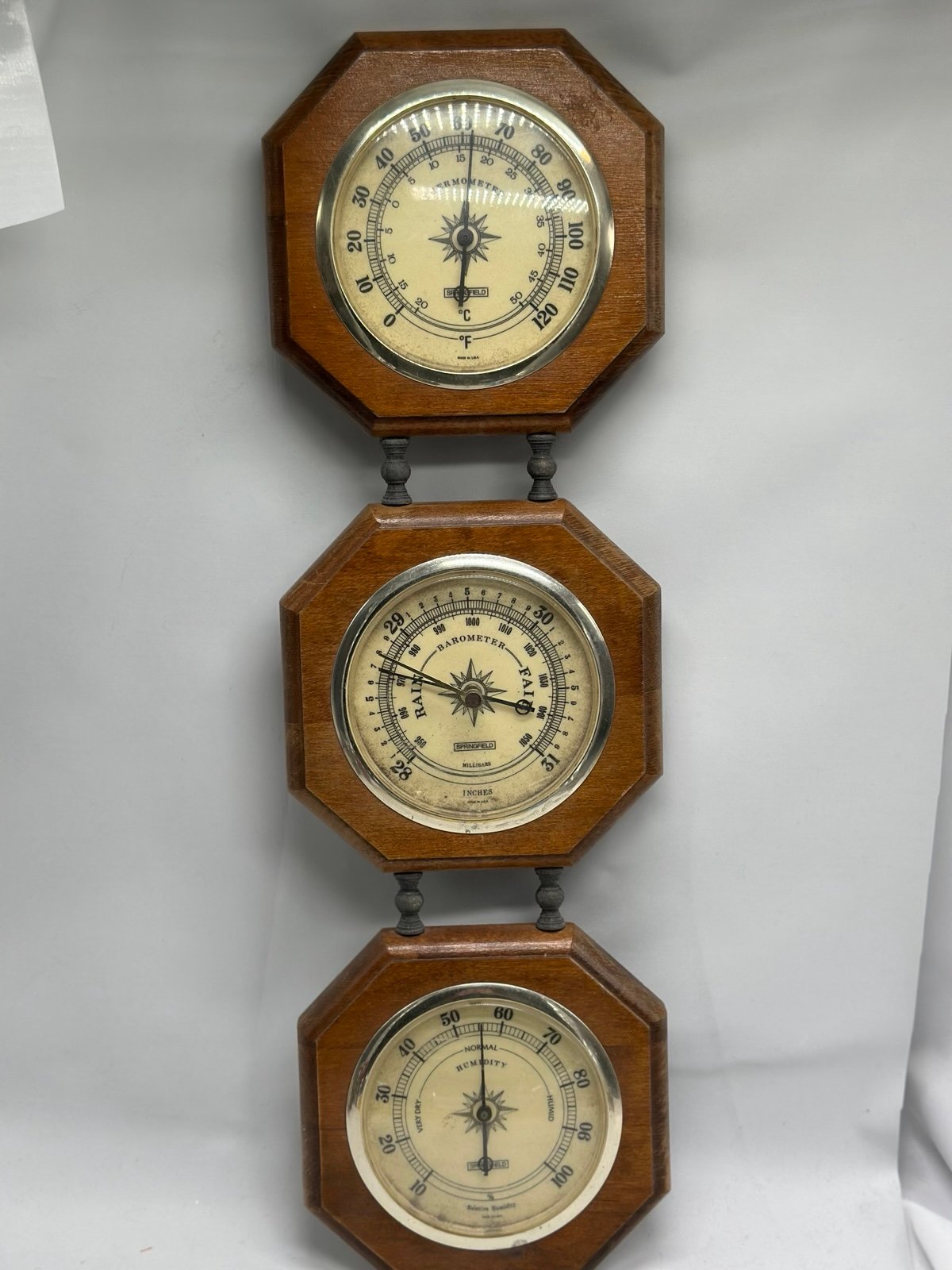 Springfield Barometer with Thermometer & Humidity Gages Weather Station With Key