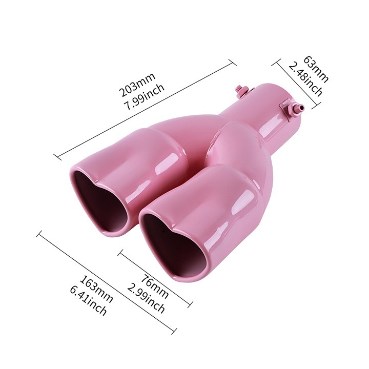 Brand New Pink Dual Heart Shaped Stainless Steel Car Exhaust Pipe Muffler Tip