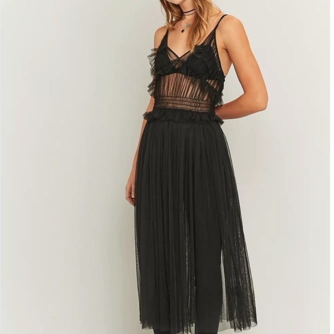 Sparkle & Fade Black Mesh Layering Midi Dress•VEUC 98