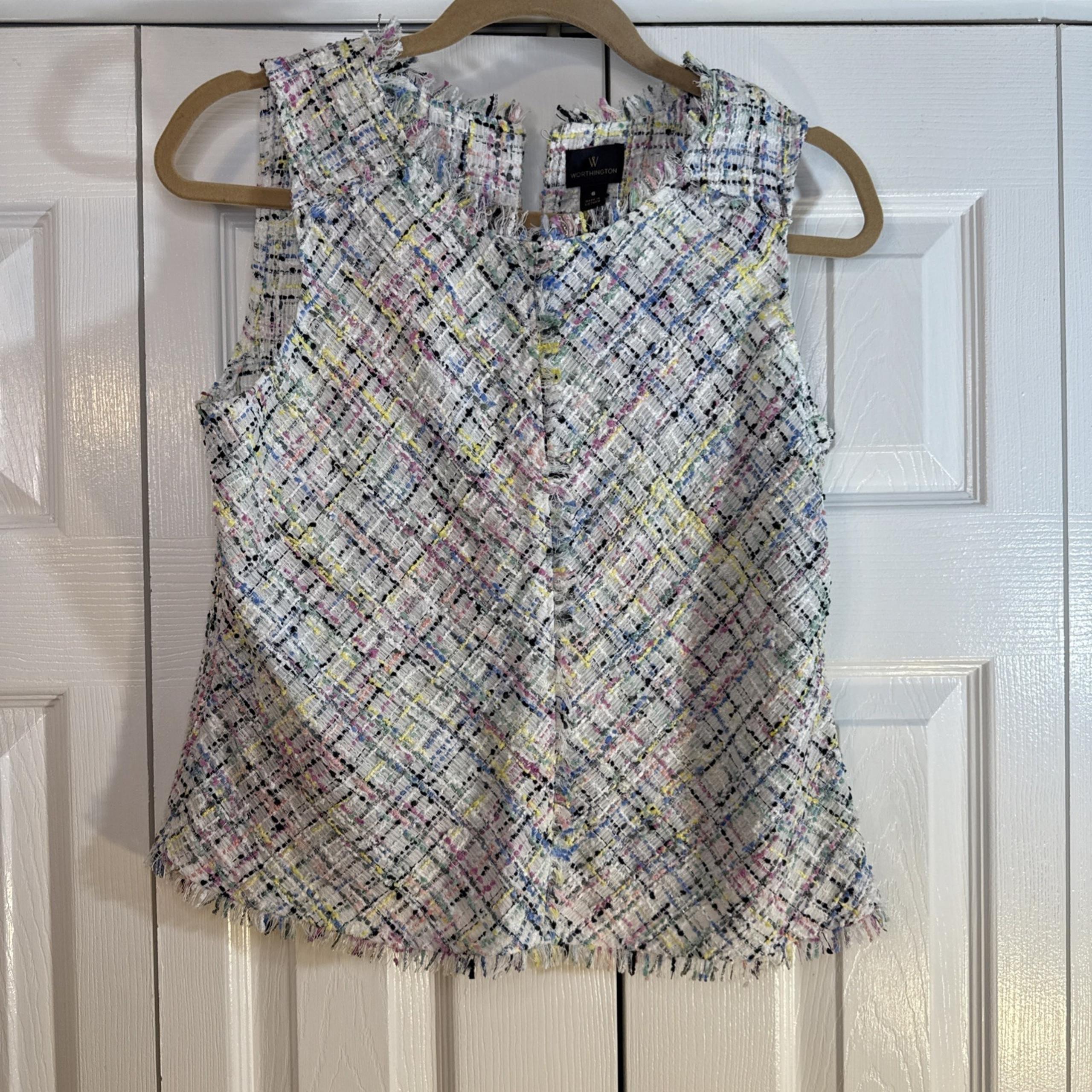 Worthington Women's Size 6 Multi Colored  Sleeveless Tweed Side Zip Top Textured