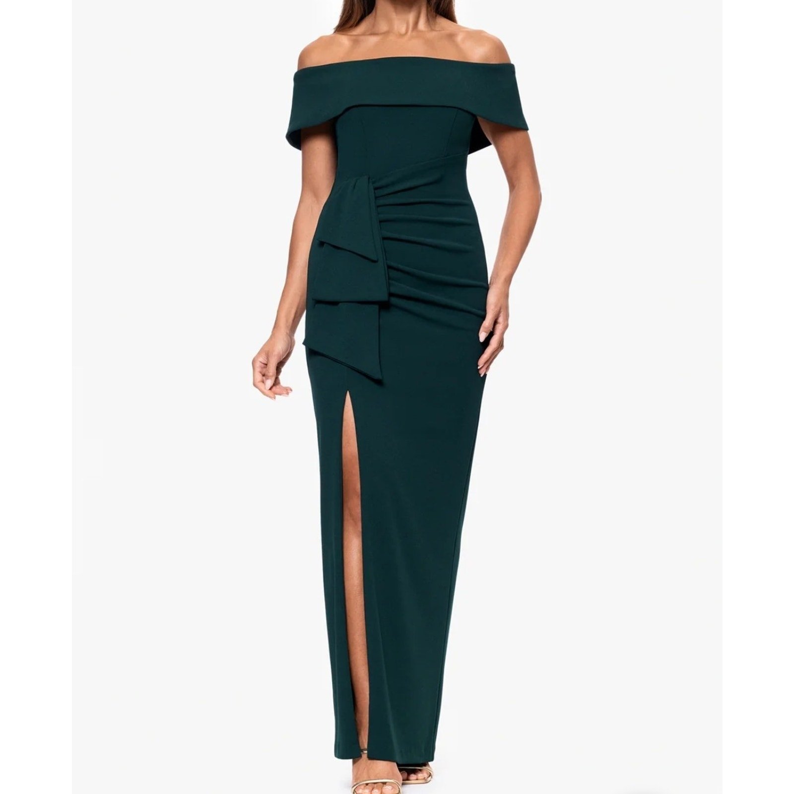 Xscape Evenings Off The Shoulder Scuba Crepe Dress Green Pine Size 4 Formal