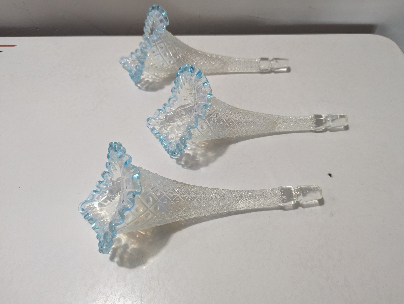 Fenton Aqua Crest Epergne Horns set of 3