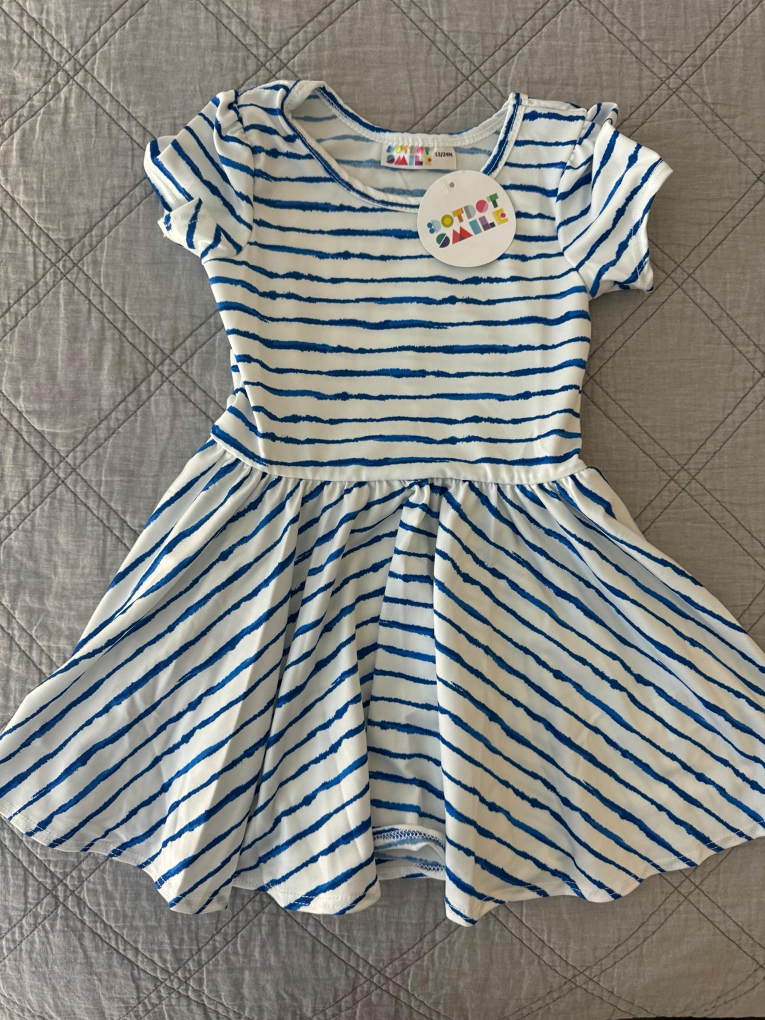 NEW Dot Dot Smile Girl’s Blue Striped Dress-size 12-24 months