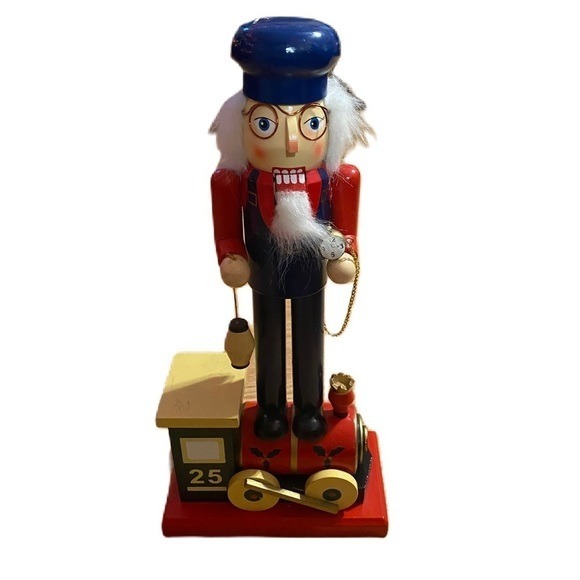 Vintage Railroad Train Conductor Nutcracker Wooden 15” Red Christmas Decor