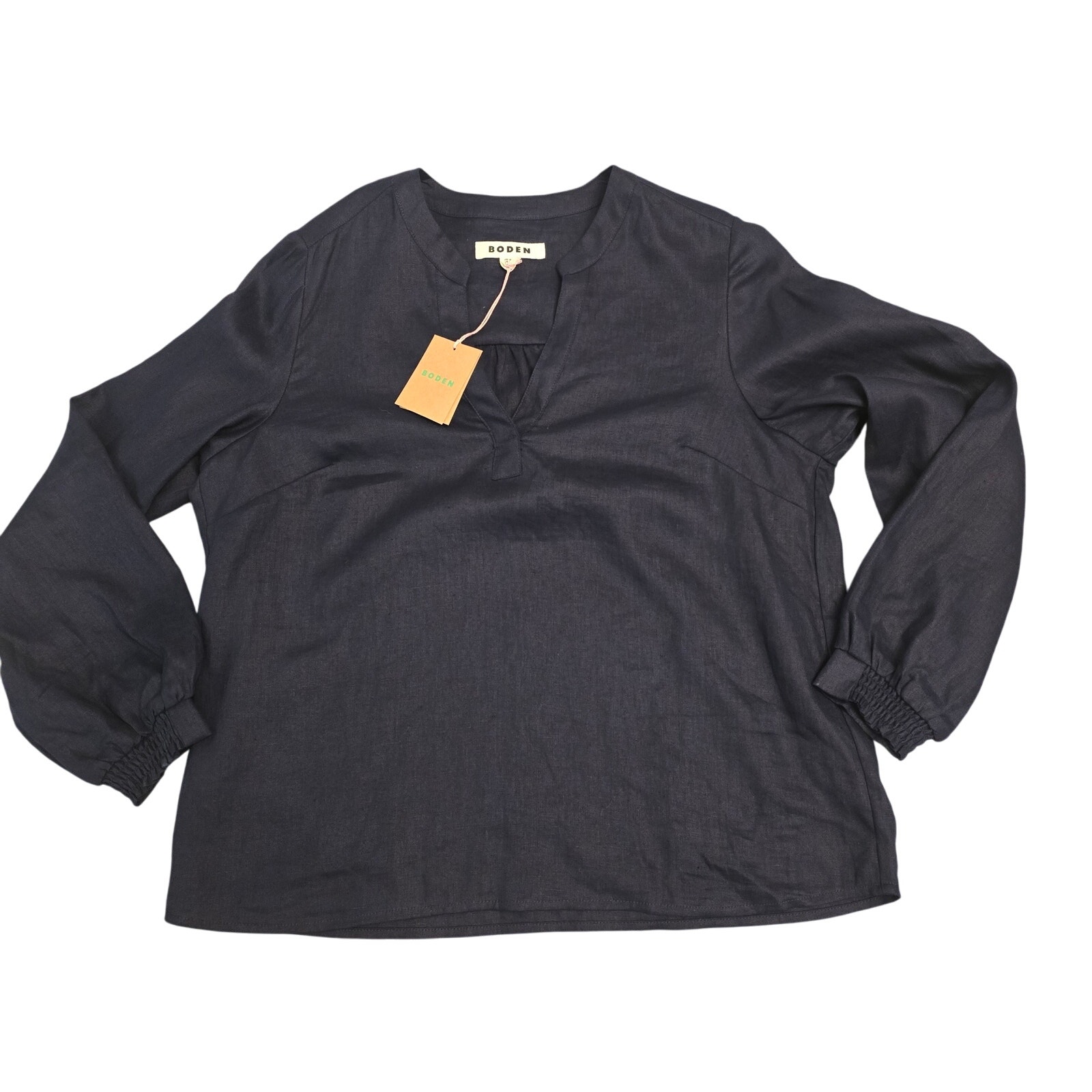 NWT Boden Linen Navy Split Neck Blouse size 8 / Medium