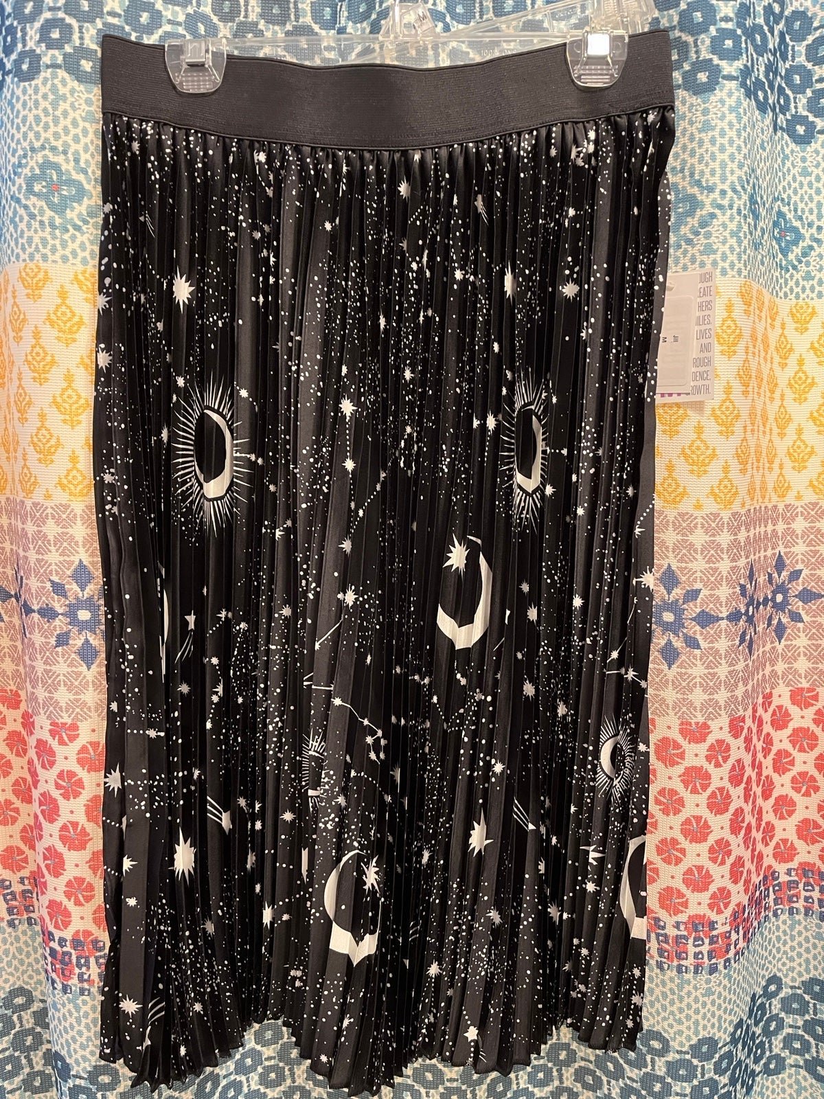 LuLaRoe Jill Pleated Skirt Size M 8-10 Black Constellations Moon Star Pattern