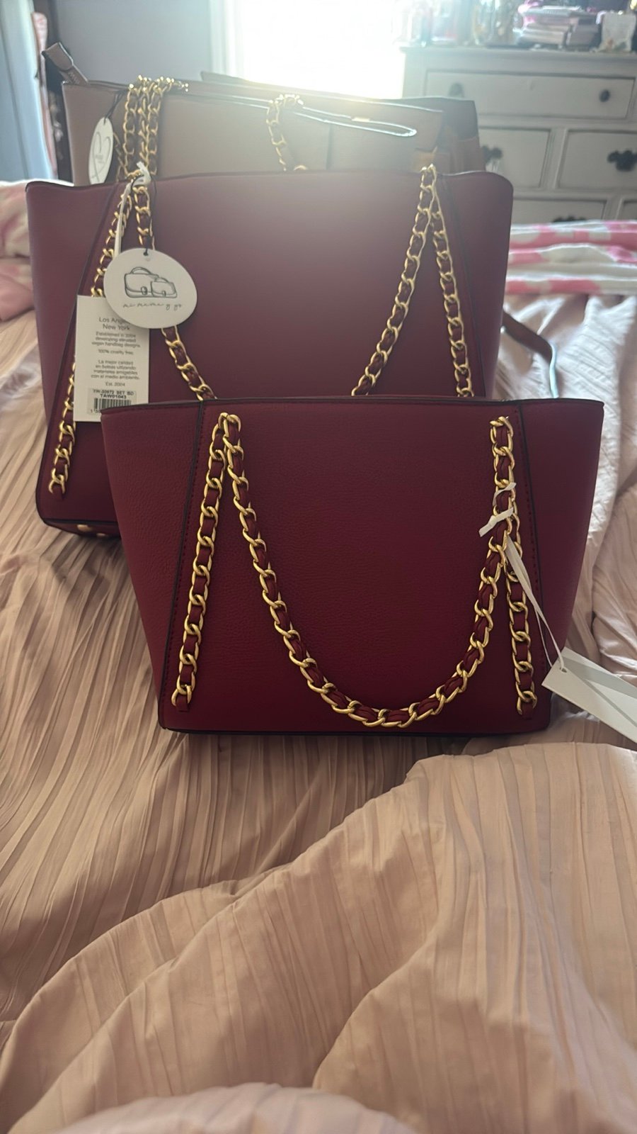 Red mommy and me Tote
