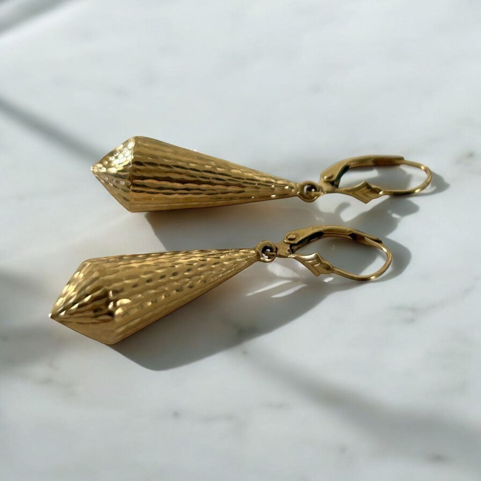 Estate 14K Yellow Gold Drop Dangle Textured Pierced Earrings 2.5 G