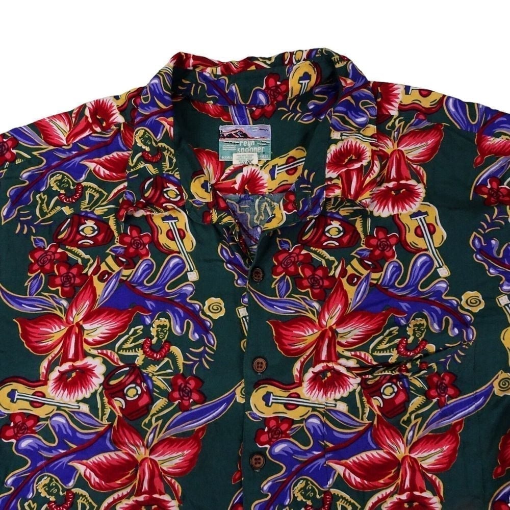 Reyn Spooner Shirt Mens Xl Multicolor Floral Ukelele Hawaiian Vacation Summer