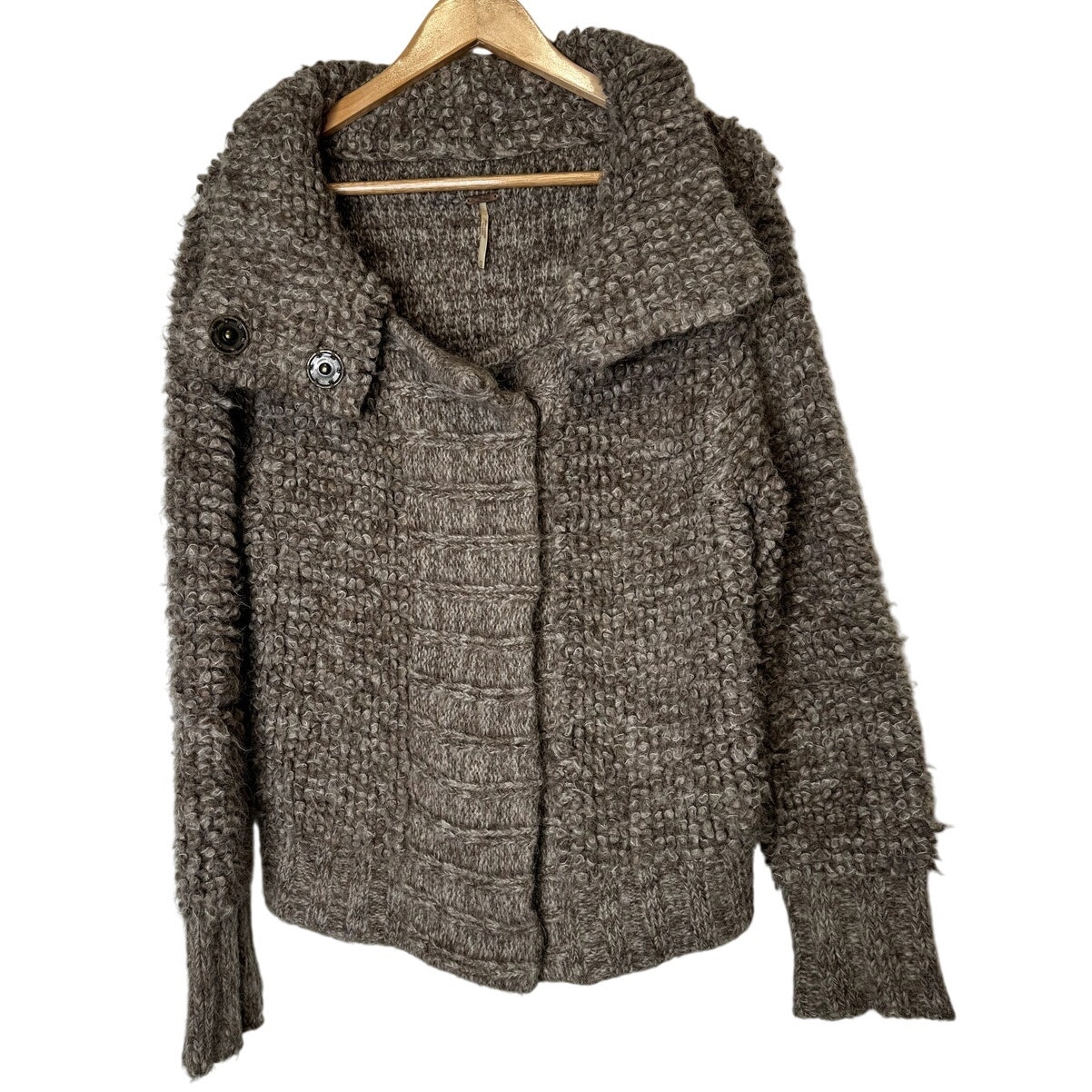 Free People Alpaca Cardigan Jacket Brown Snap Buttons Fuzzy Medium
