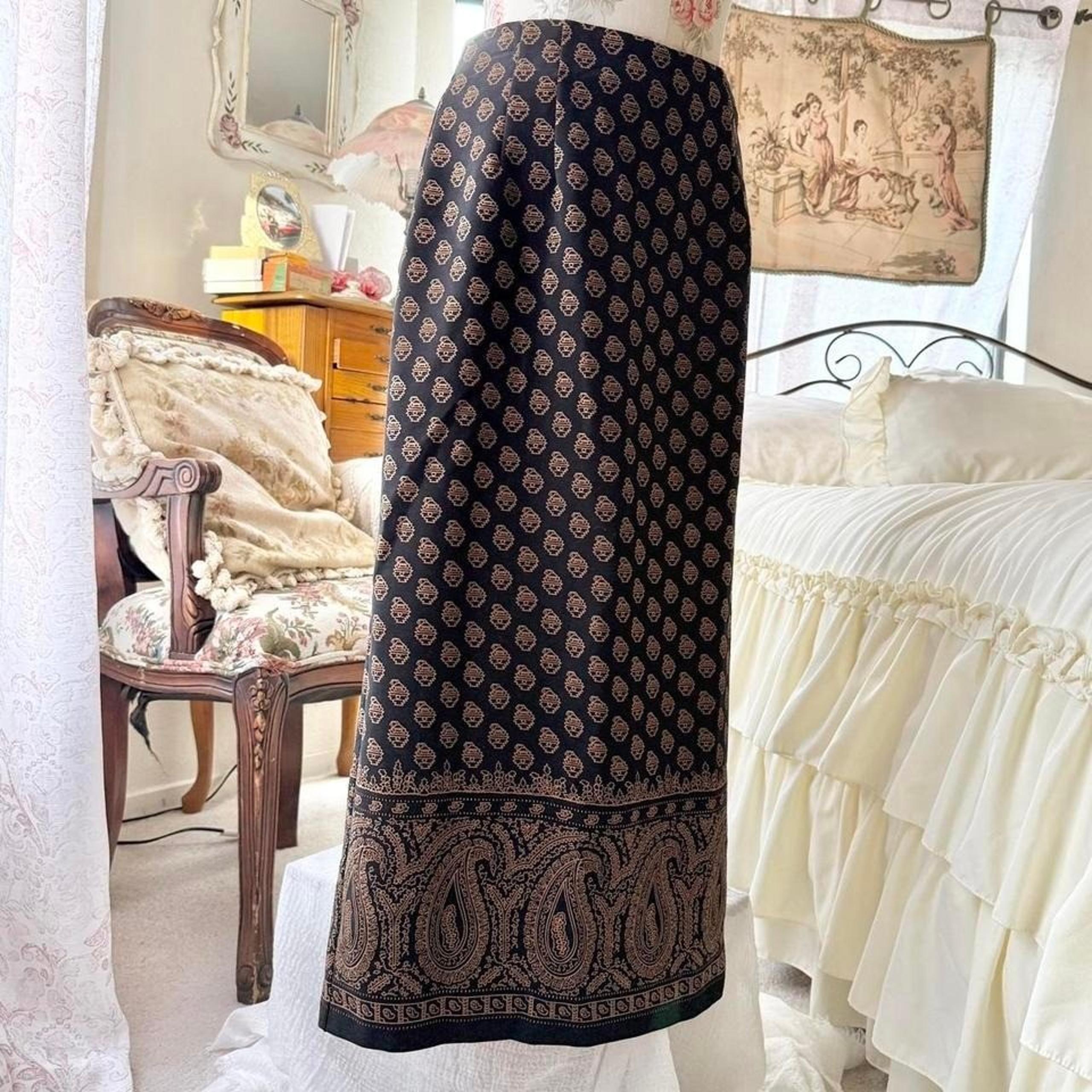 vintage black and cream boho 90s maxi skirt briggs womens size 10