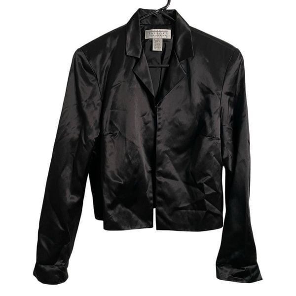 Vtg Womens Satin Blazer 10 Black Formal Gala Party Sleek Single Breasted Tuxedo
