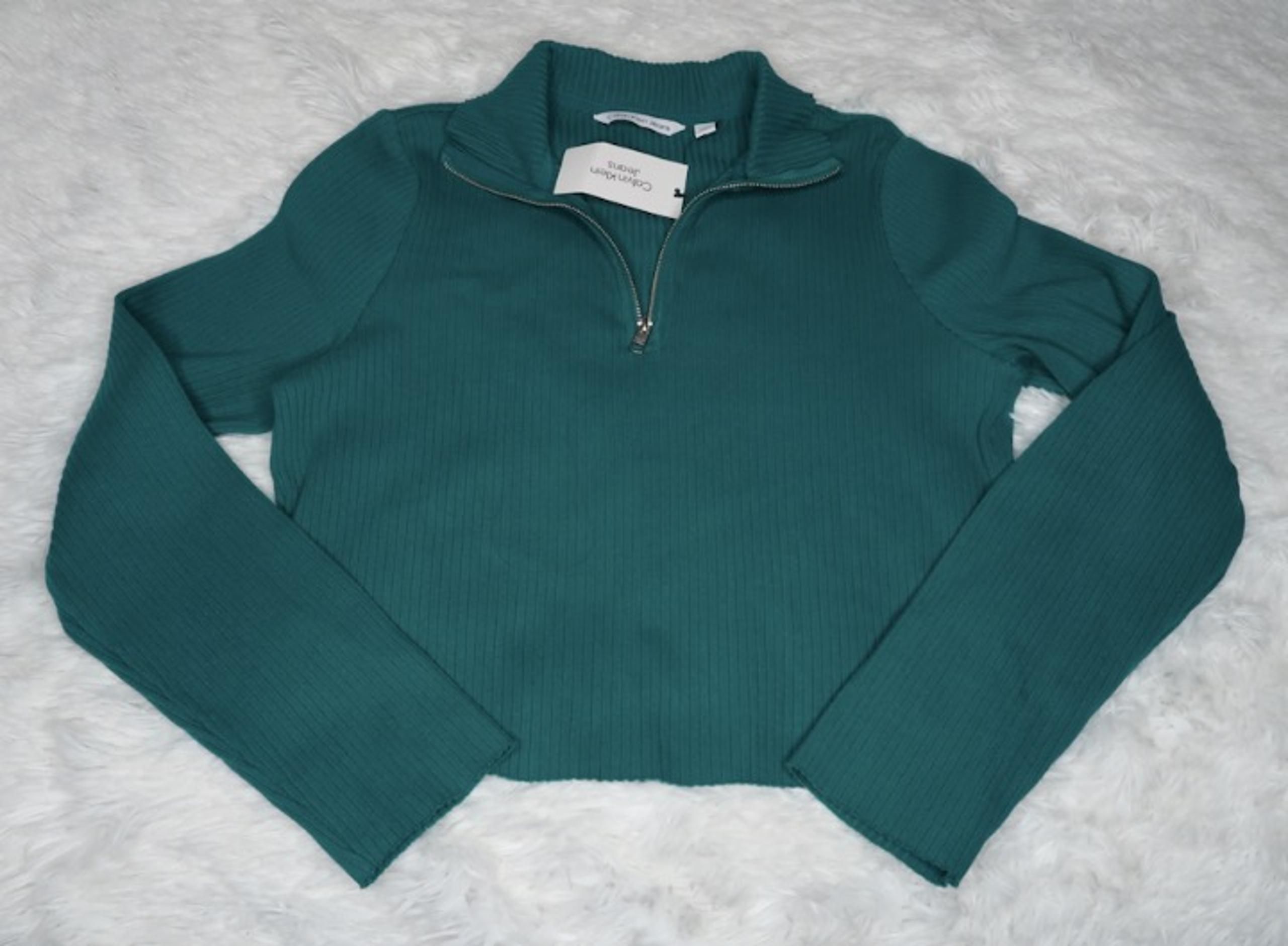 Calvin Klein Jeans Zipped Turtleneck Ribbed Knit Top Size XS