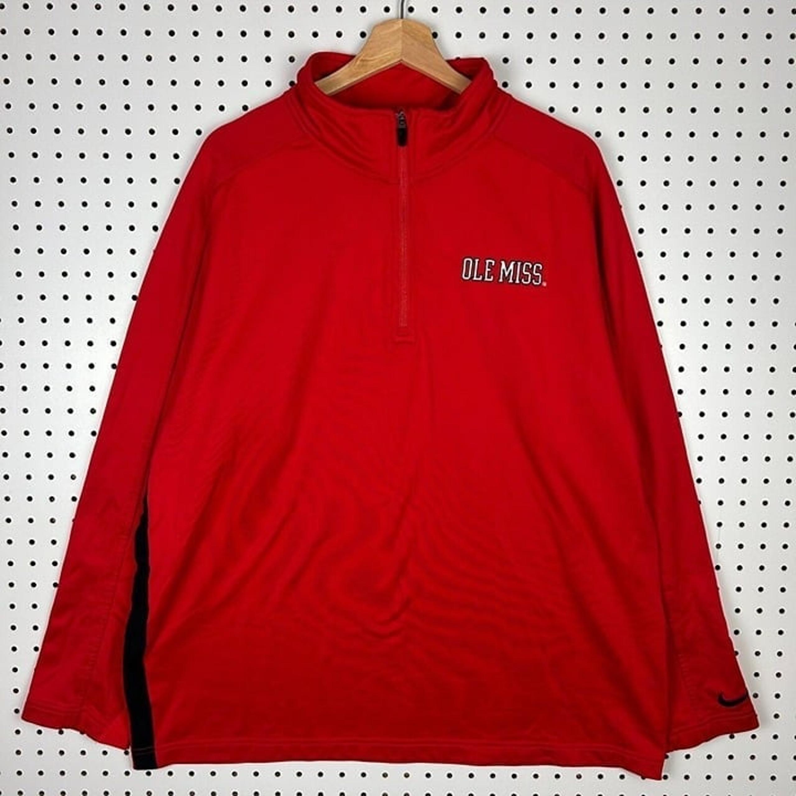 Ole Miss Rebels Nike Quarter Zip Jacket Men's Large Red Blue Warm Up Dri Fit