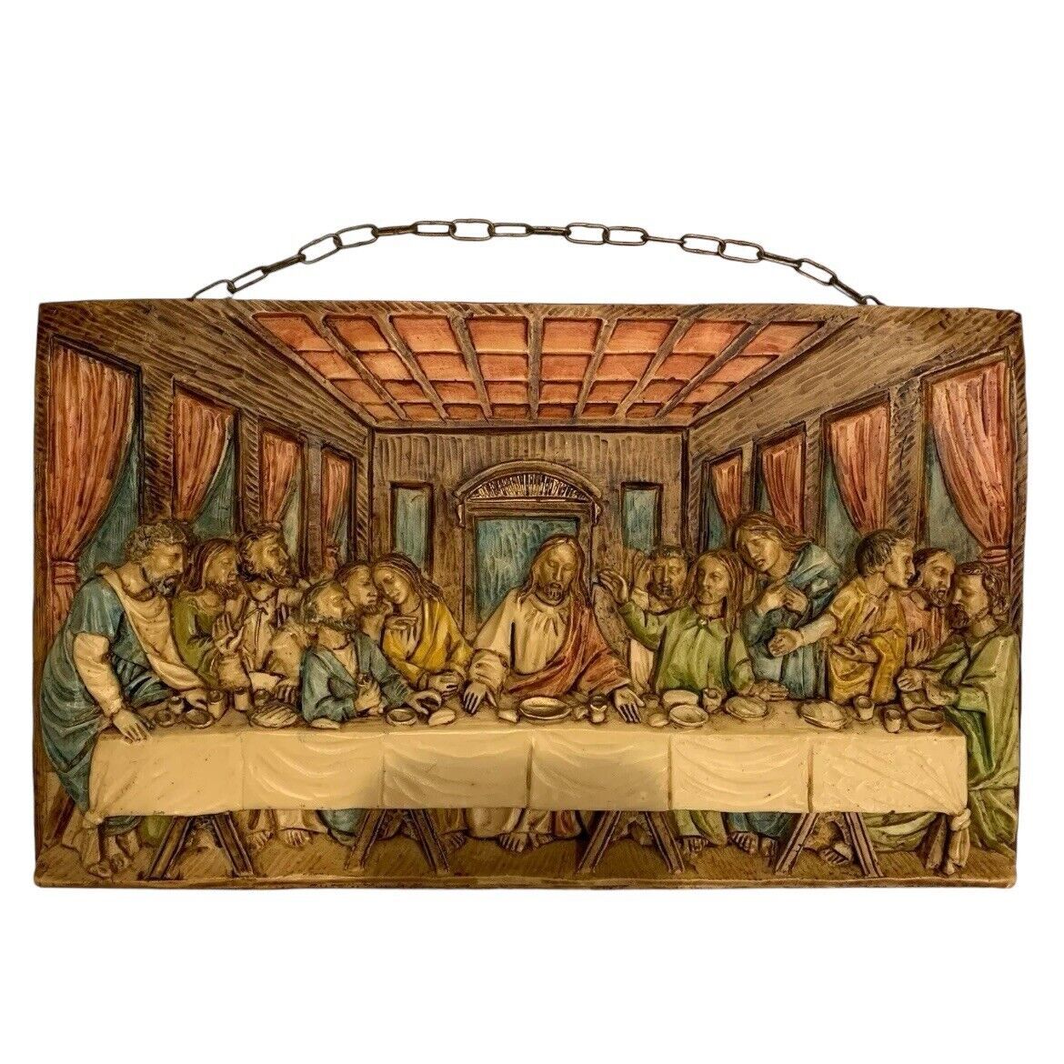 The Last Supper 3D Hanging Slab Full Resin Marble Hand Decorated Italian