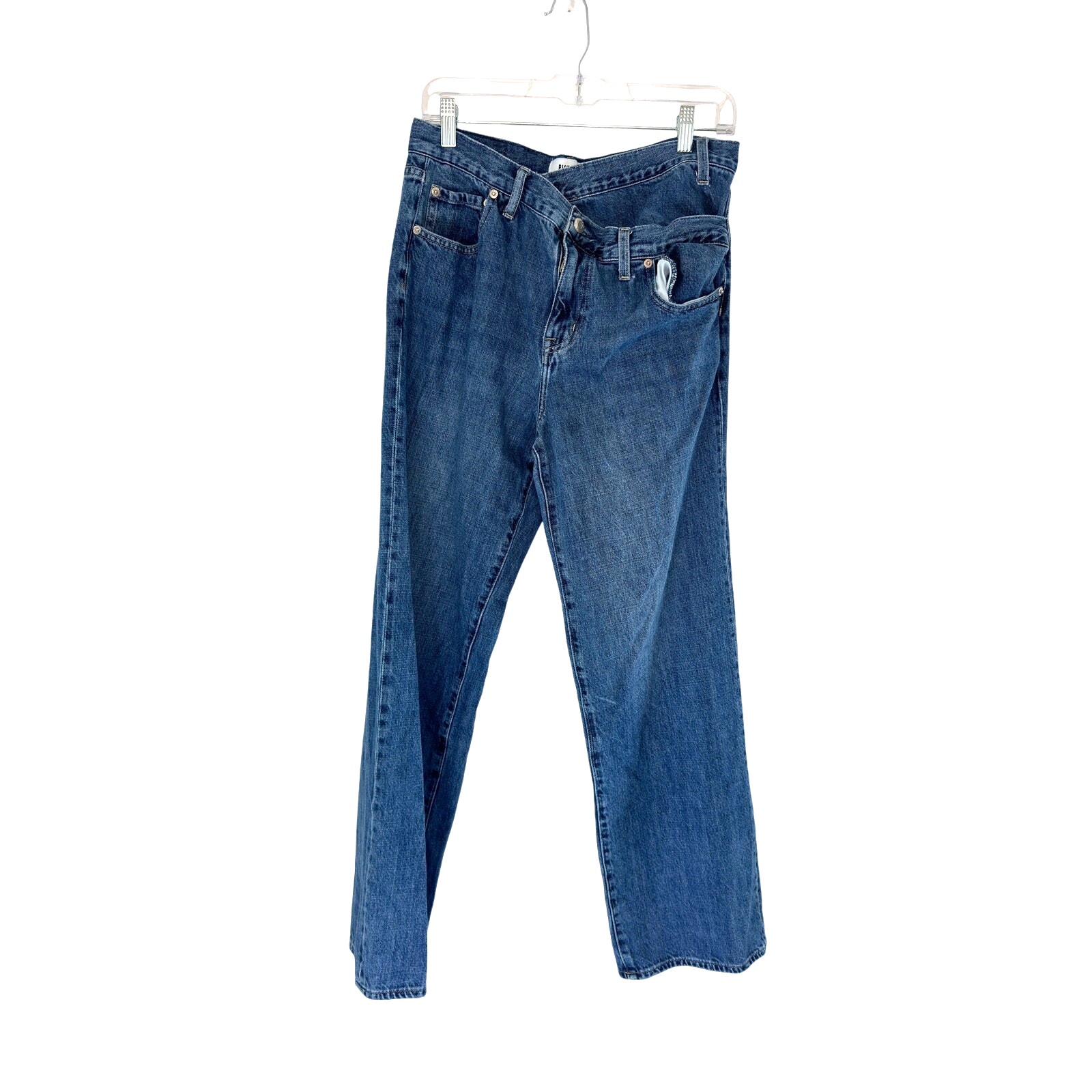 Pistola Medium Wash Bobbie Crossover Front Mid-Rise Wide Leg Jeans Size 28