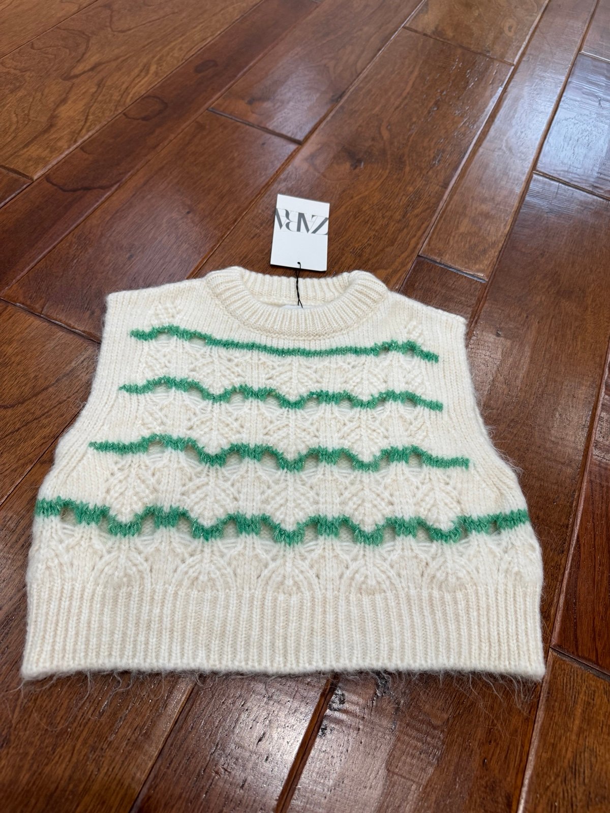 New Zara STRIPED OPEN KNIT VEST